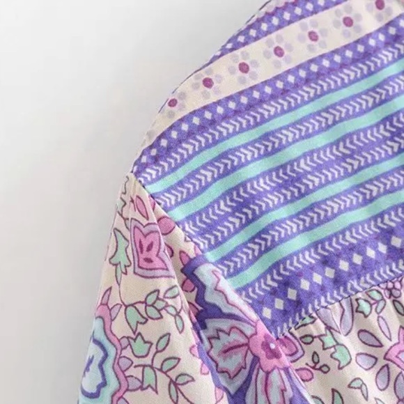 Boho Floral Leopard Gypsy Print Dress Purple - Picture 12 of 13